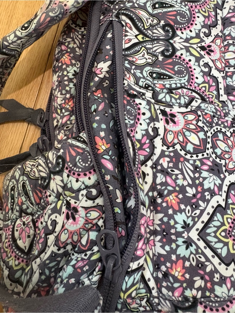 Vera Bradley Campus Backpack Bonbon Medallion Pattern Grey Pink Quilted Travel - Picture 5 of 15
